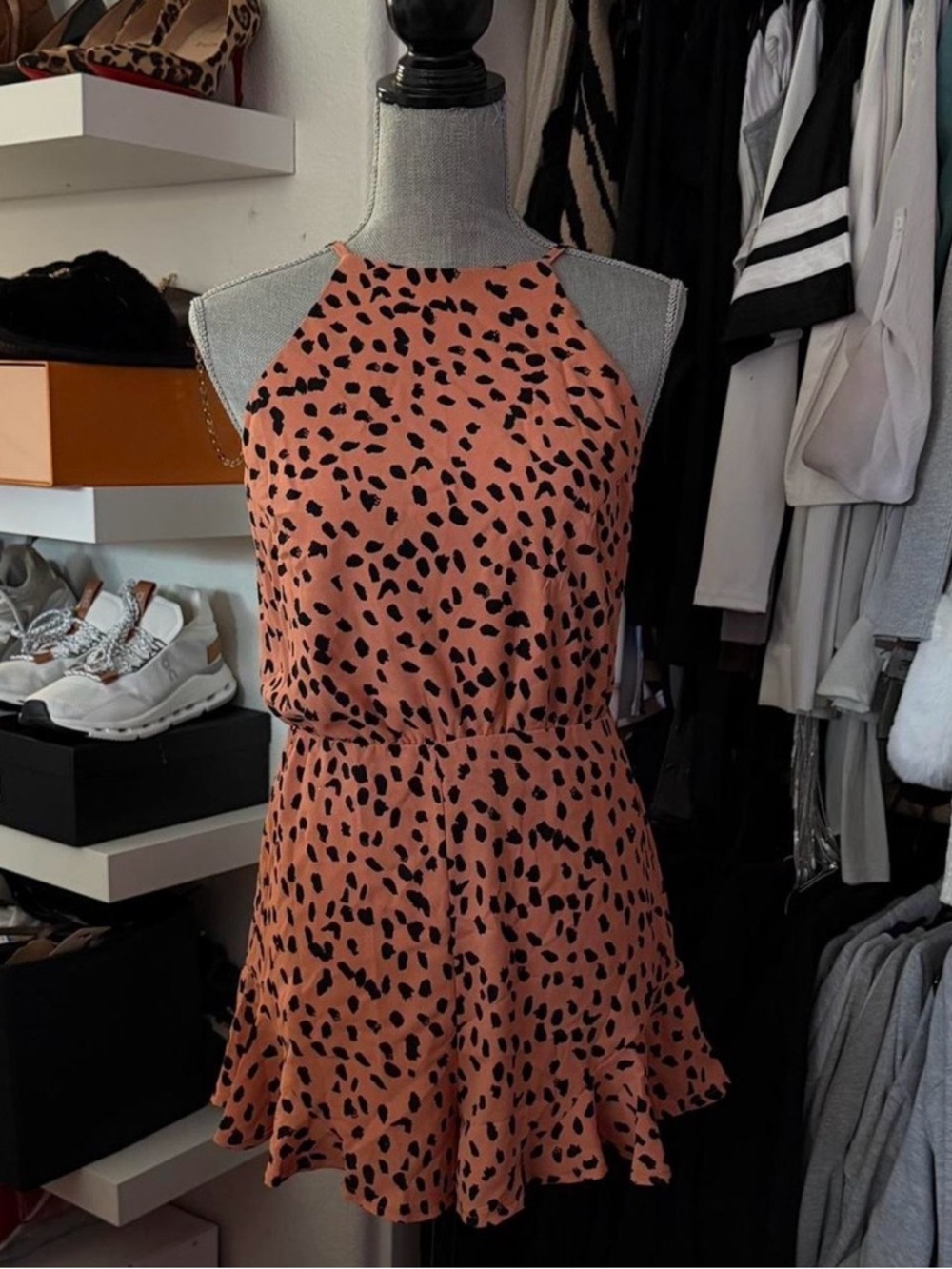 She + Sky Leopard Print Ruffled Romper